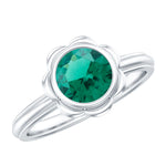 Bezel Set Lab Created Emerald Solitaire Engagement RingRingsAAAA92.5 Sterling Silver