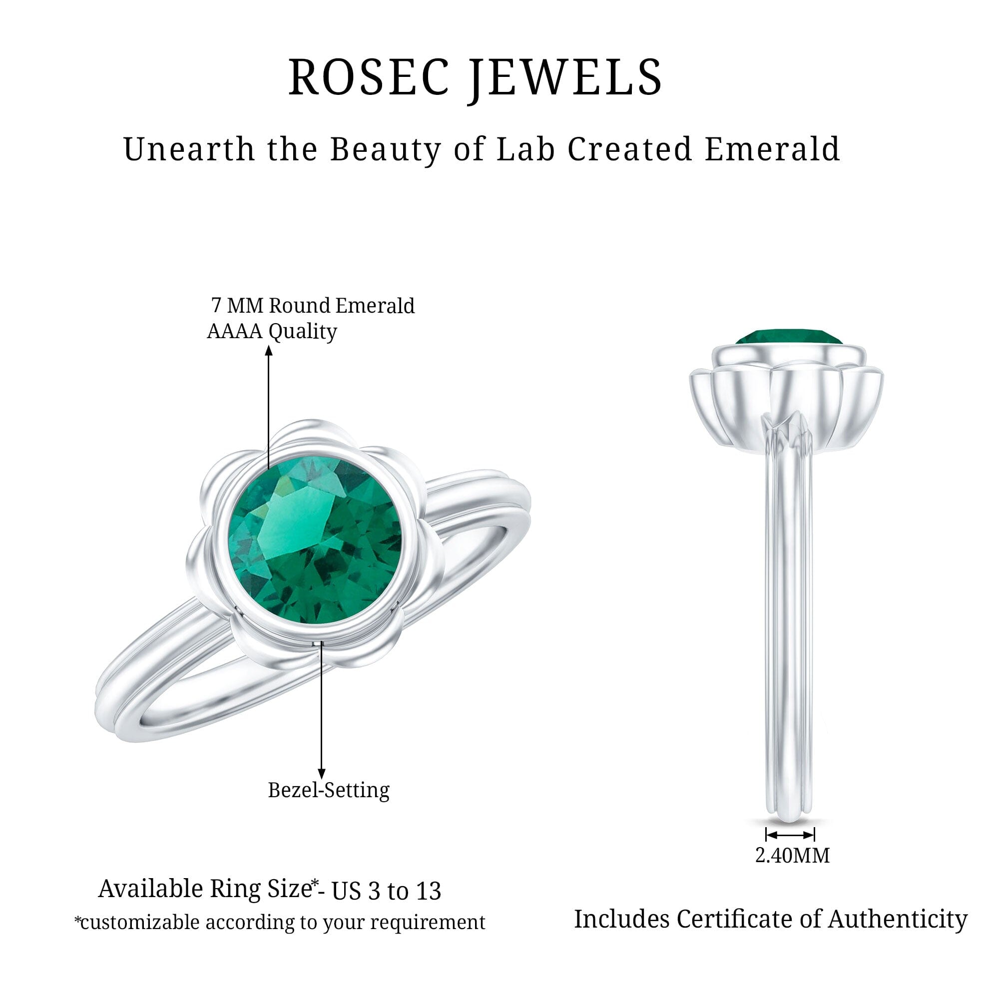Bezel Set Lab Created Emerald Solitaire Engagement RingRings