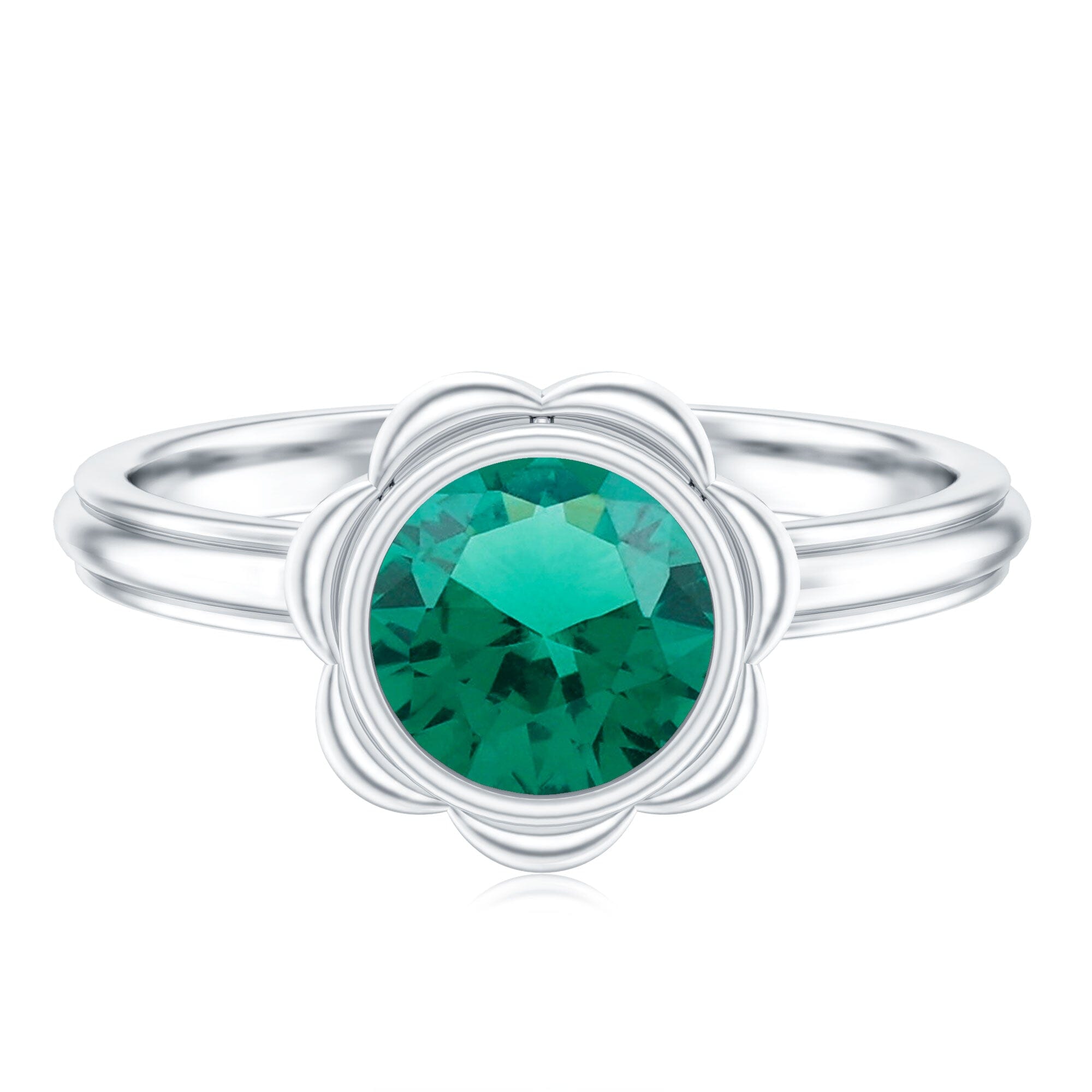 Bezel Set Lab Created Emerald Solitaire Engagement RingRings