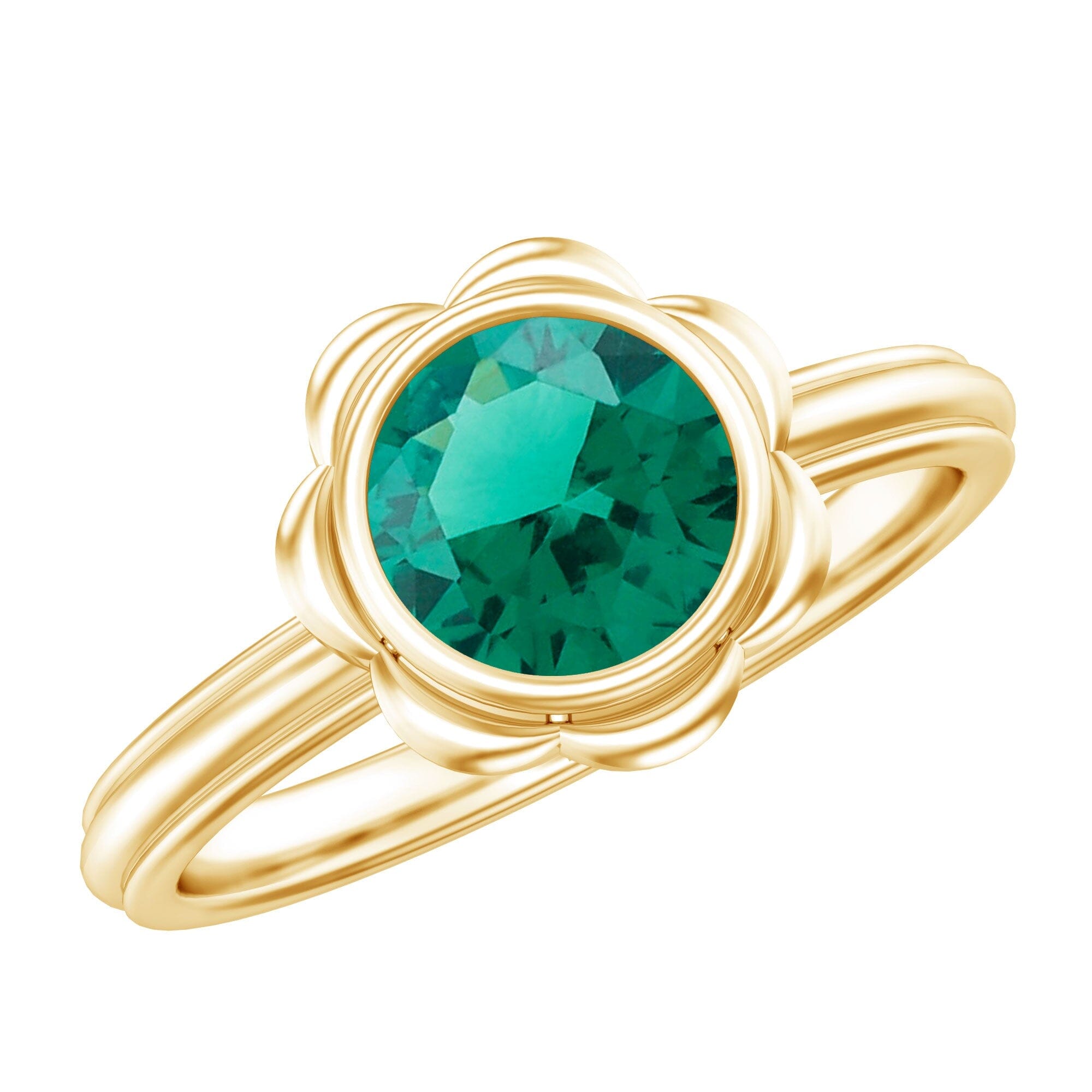 Bezel Set Lab Created Emerald Solitaire Engagement RingRingsAAAA10K Yellow Gold