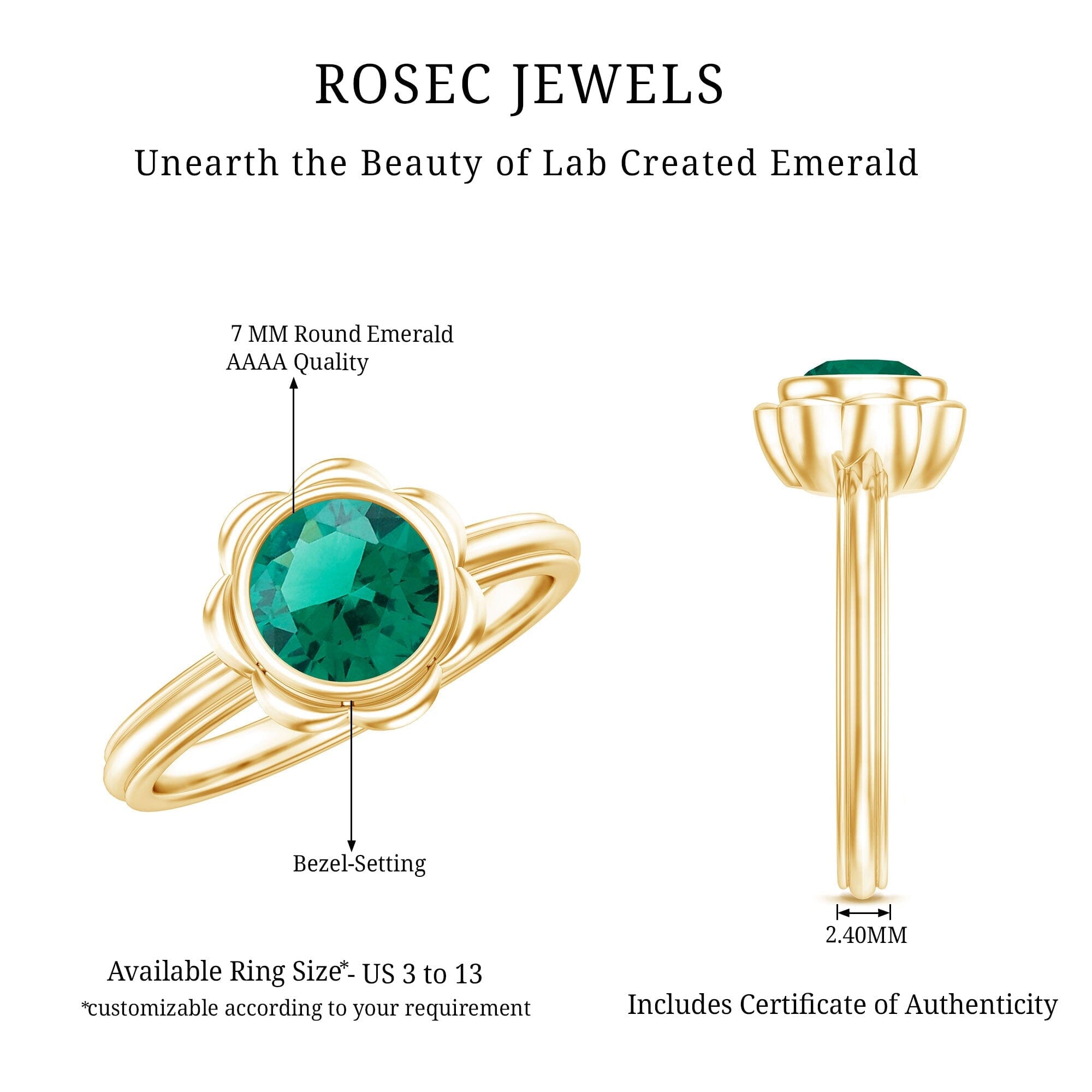 Bezel Set Lab Created Emerald Solitaire Engagement RingRings
