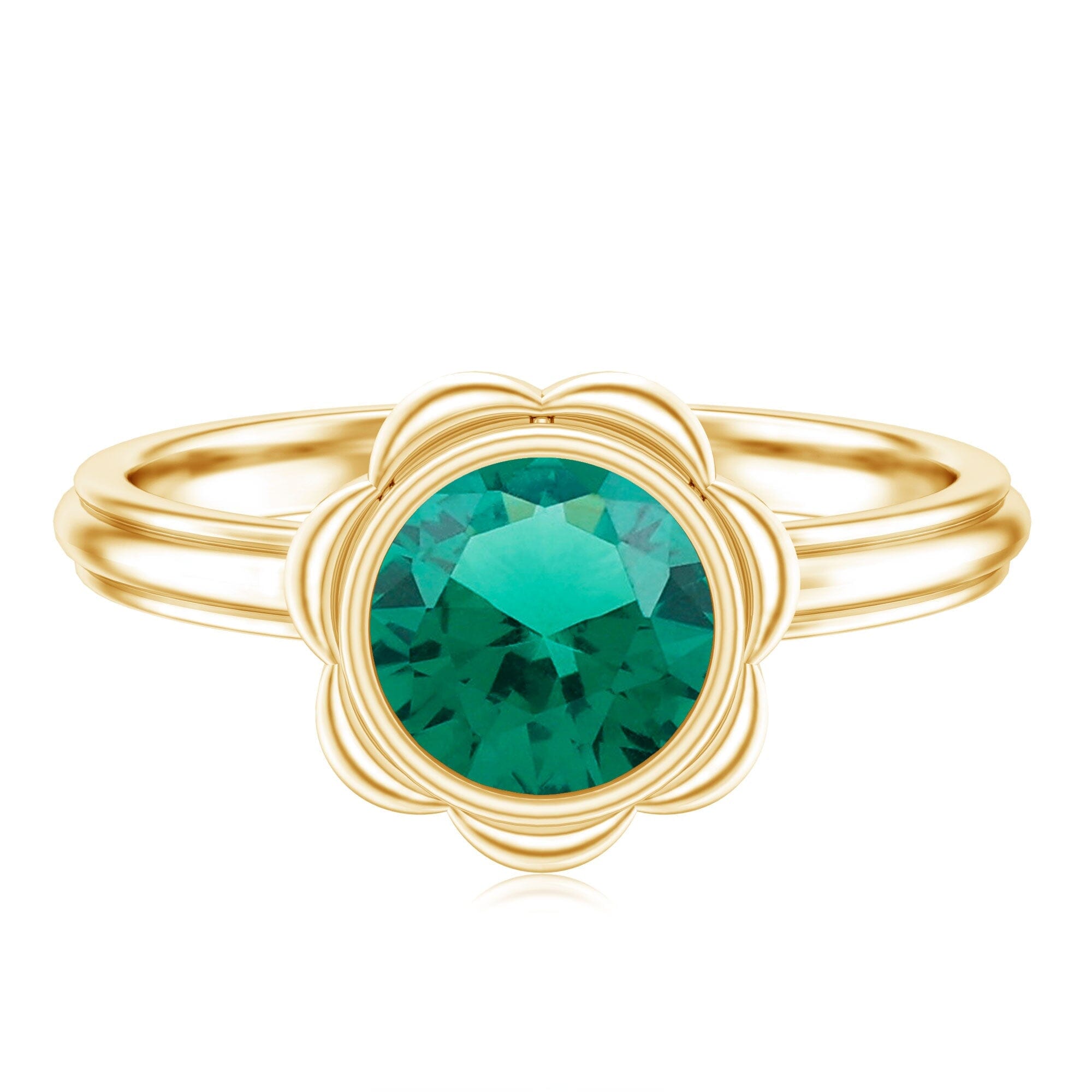 Bezel Set Lab Created Emerald Solitaire Engagement RingRings