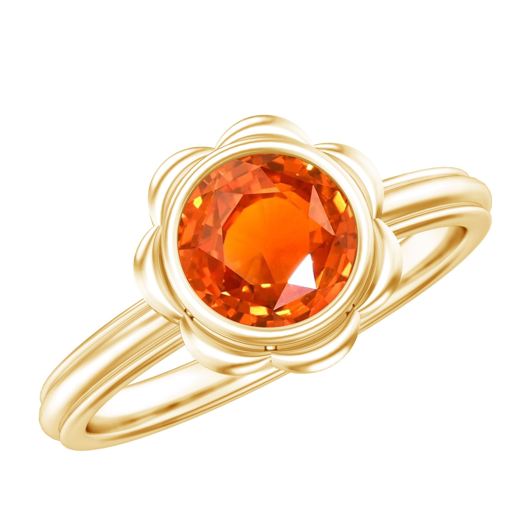 1.5 Carat Lab Grown Orange Sapphire Bezel Set Engagement RingRingsAAAA10K Yellow Gold
