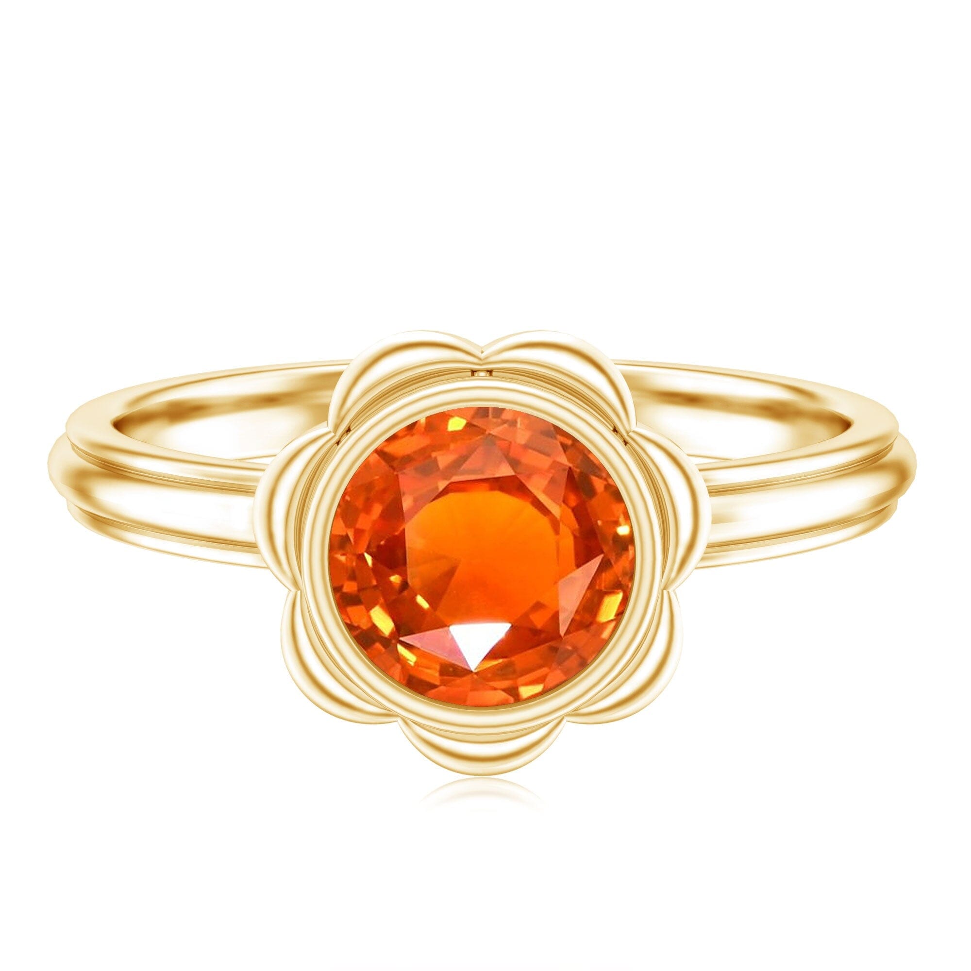 1.5 Carat Lab Grown Orange Sapphire Bezel Set Engagement RingRings