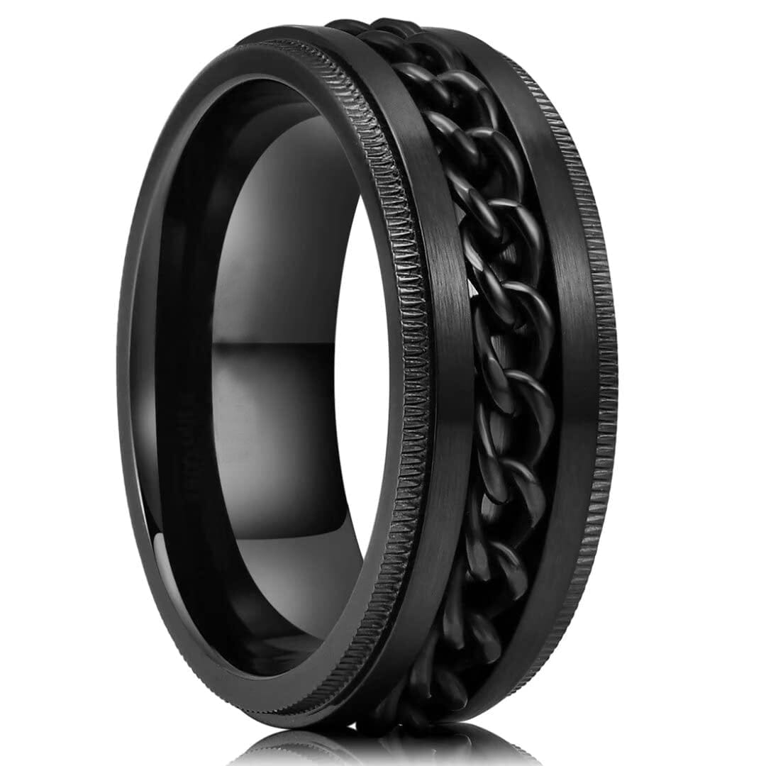 Titanium Steel Rotating Fidget Ring For MenMen's Ring9Dark Black