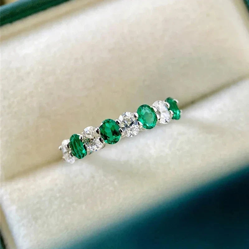 Silver Green/White Cubic Zirconia Rings for Women