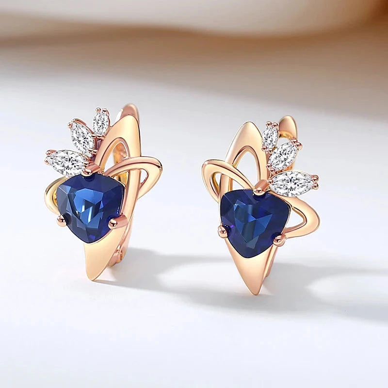 585 Rose Gold Dark Blue Zircon Drop Earrings
