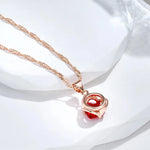 New Romantic Red Natural Zircon Necklace for Women Rose Gold