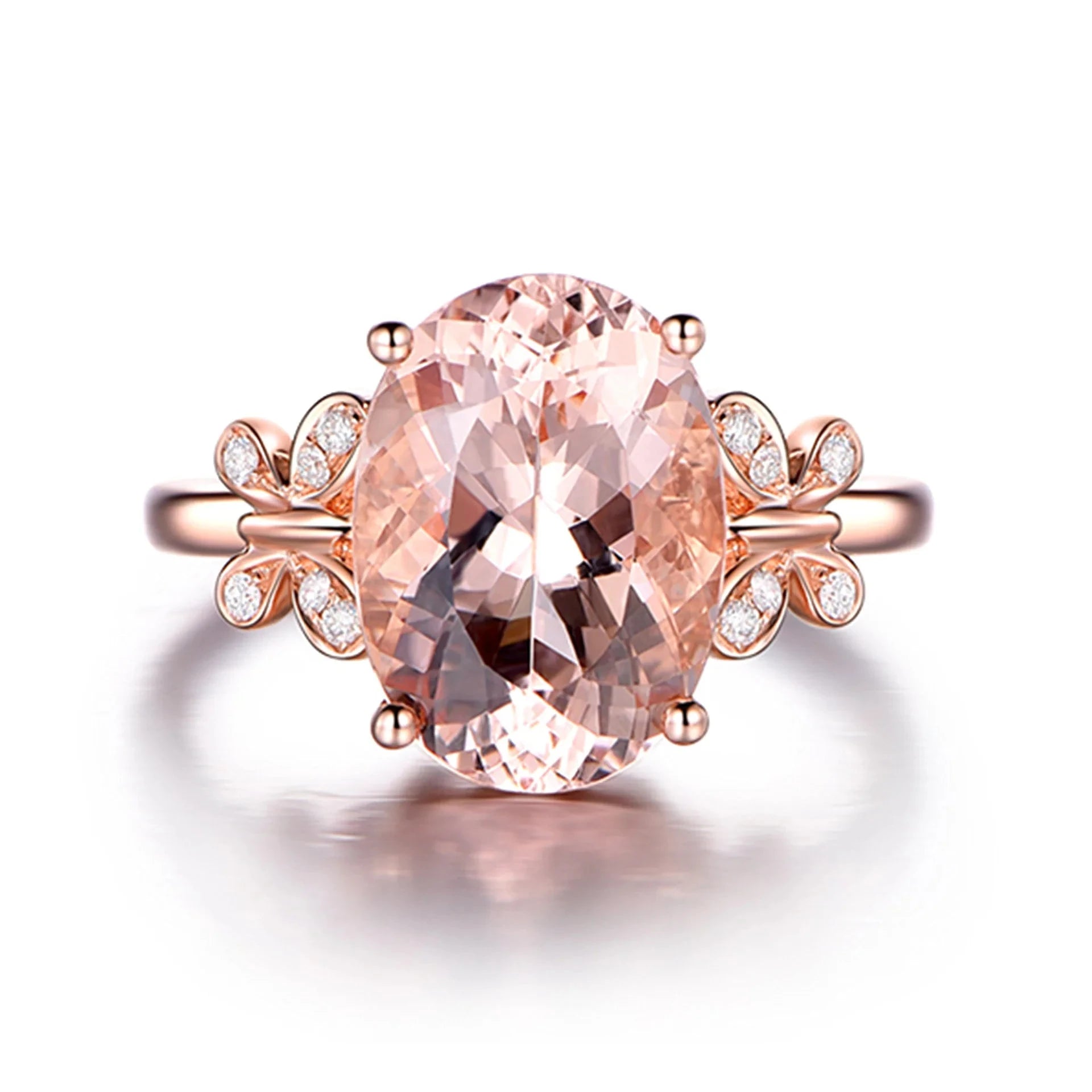 925 Silver Butterfly Morganite Pink Diamond Ring for WomenChampagneresizable