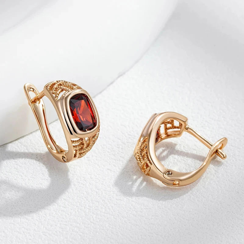 Classic Red Zircon Drop Earrings – Rose Gold Color