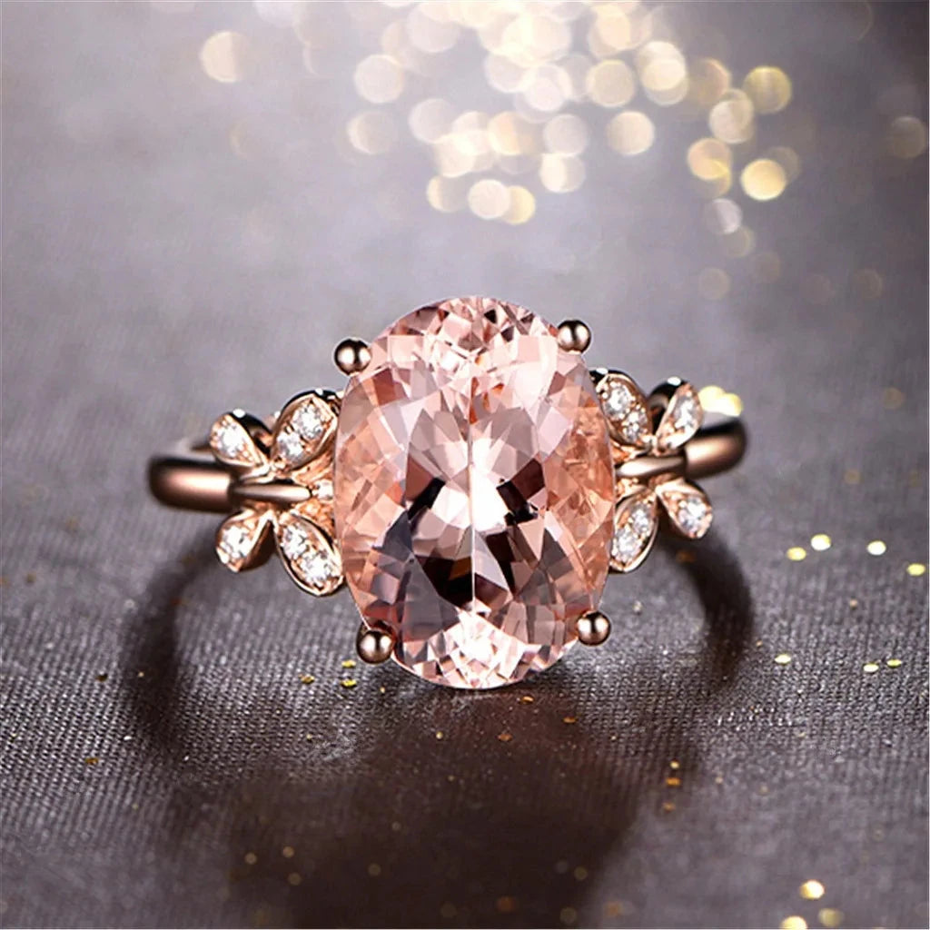 925 Silver Butterfly Morganite Pink Diamond Ring for Women