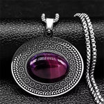 Bohemian oval stone pendant, Purple stone