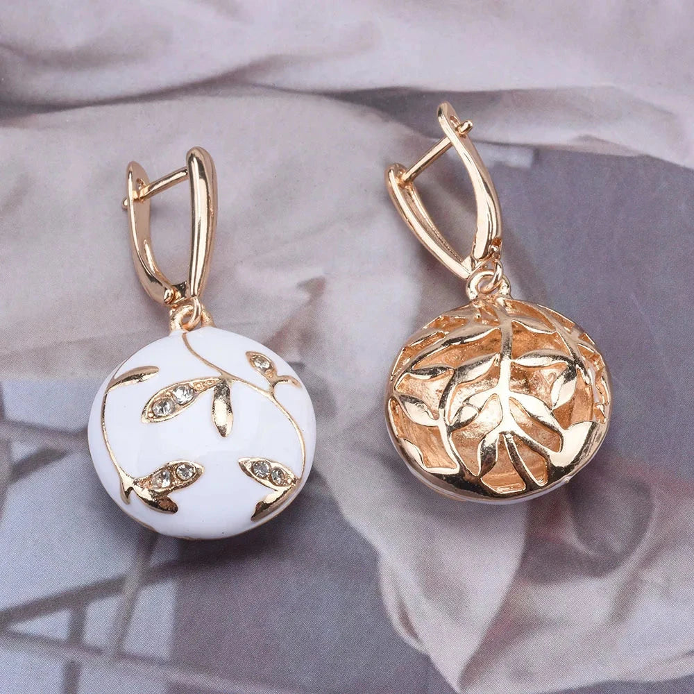 Round Oval White & Black Enamel Drip Oil Geometric Dangle Earrings for Women