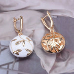 Round Oval White & Black Enamel Drip Oil Geometric Dangle Earrings for Women
