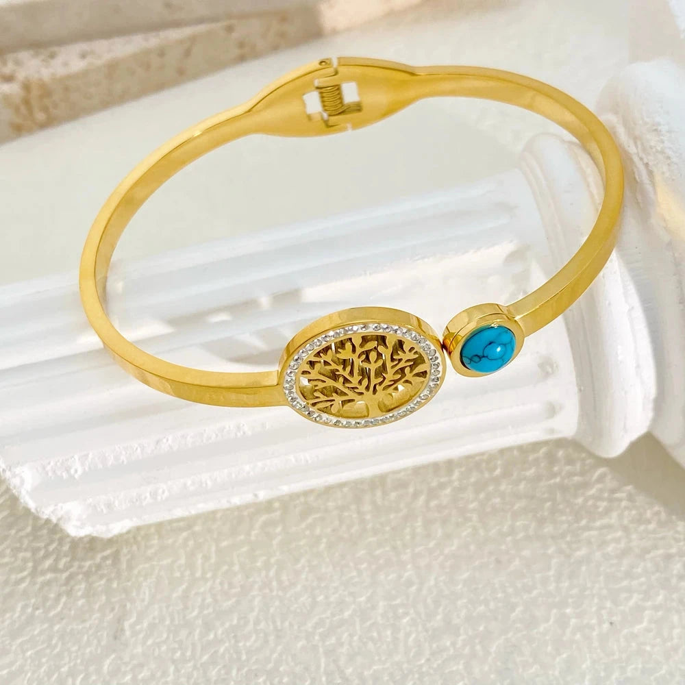 Unisex Tree of Life Bracelet – Gold CZ Luxury Bangle