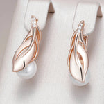 Pearl Leaf Drop Earrings – Rose Gold & Zircon