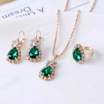 Blue Crystal Ring Necklace Earrings Set Wedding Jewelry SetsGreen