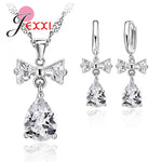 Trendy 925 Silver Color Jewelry Sets Cubic Zirconia Pendants Necklaces Charm Hoop Earrings Wedding Anniversary Gift For Women