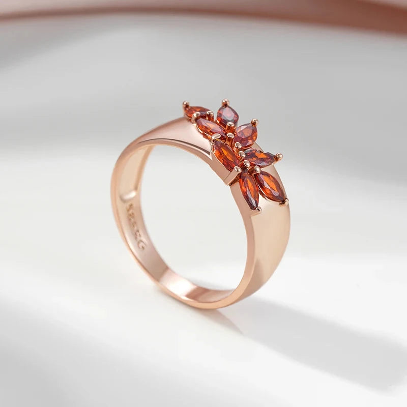 Red Leaf Zircon Ring for Women – 585 Gold Color