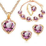 Blue Crystal Ring Necklace Earrings Set Wedding Jewelry SetsStyle2 PinkG