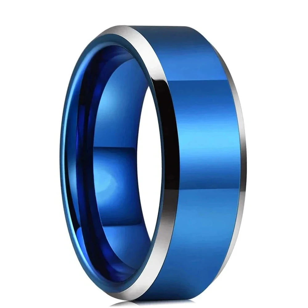 Fashion Blue Color Stainless Steel Rings For Men Blue Brushed Beveled Edge Steel Engagement Rings Men Wedding Band Jewelry GiftStyle A7
