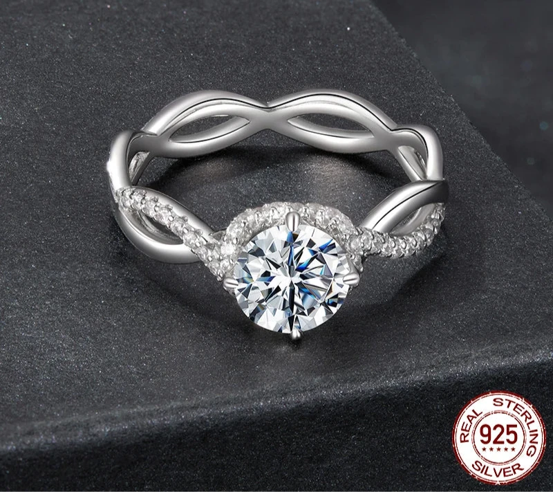 1CT Moissanite Twisted Ring Retro Lace Statement Round Cut
