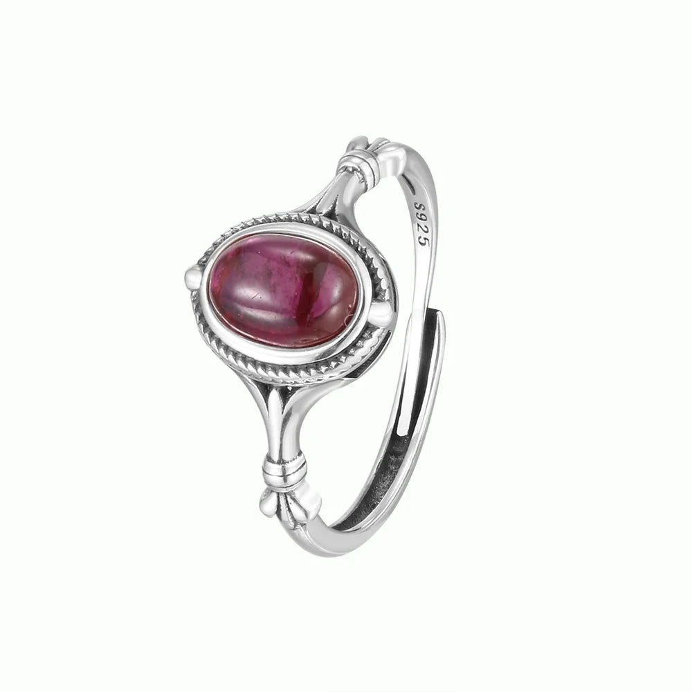 Natural Mineral Stone Purple Garnet Women's Ringgarnetresizable