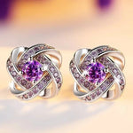 Genuine Amethyst Stud Silver EarringsPurple Color