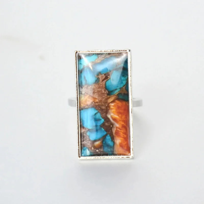 Exquisite Bohemian Retro Rectangles Turquoise Ring