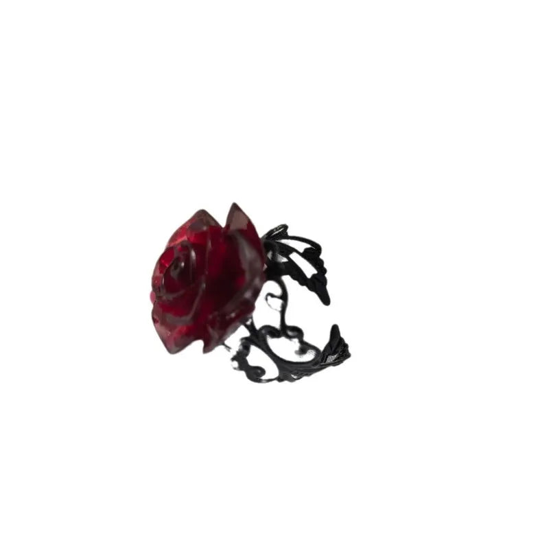 Goth Style Red Rose Opening Rings for Women