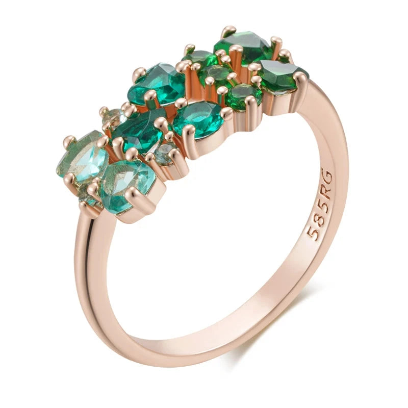 585 Rose Gold Shiny Green Natural Zircon Bride Wedding Rings For WomenZ13477