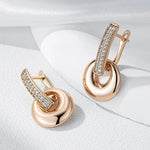 Rose Gold Geometry Drop Earrings with Natural Zircon
