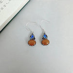 Retro Ethnic Style Butterfly Flower Amber 925 Sterling EarringsEarrings