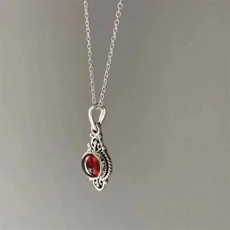 Gorgeous Carved Bohemian Garnet Pendant Necklace