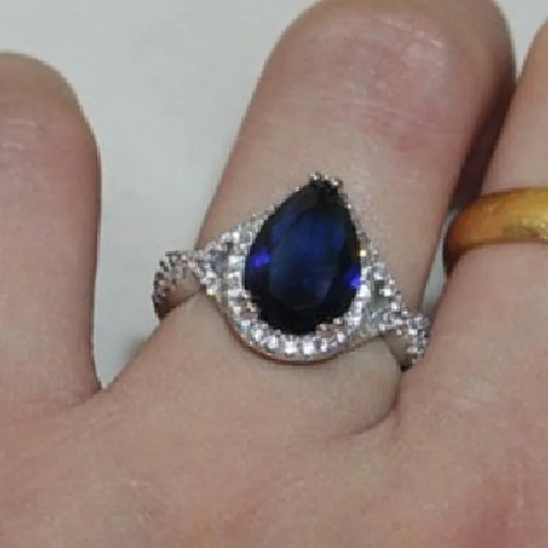 Drop 4ct Blue Sapphire Engagement Rings