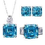 Aquamarine Zircon S925 Sterling Silver Jewelry Sets Necklace Earring Ring Sets Fine Jewelry for WomenJewelry SetsS925 Silver