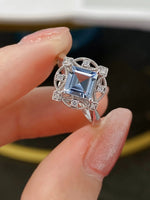 Geometric Ring Temperament Aquamarine Jewelry 925 Silver8Blue