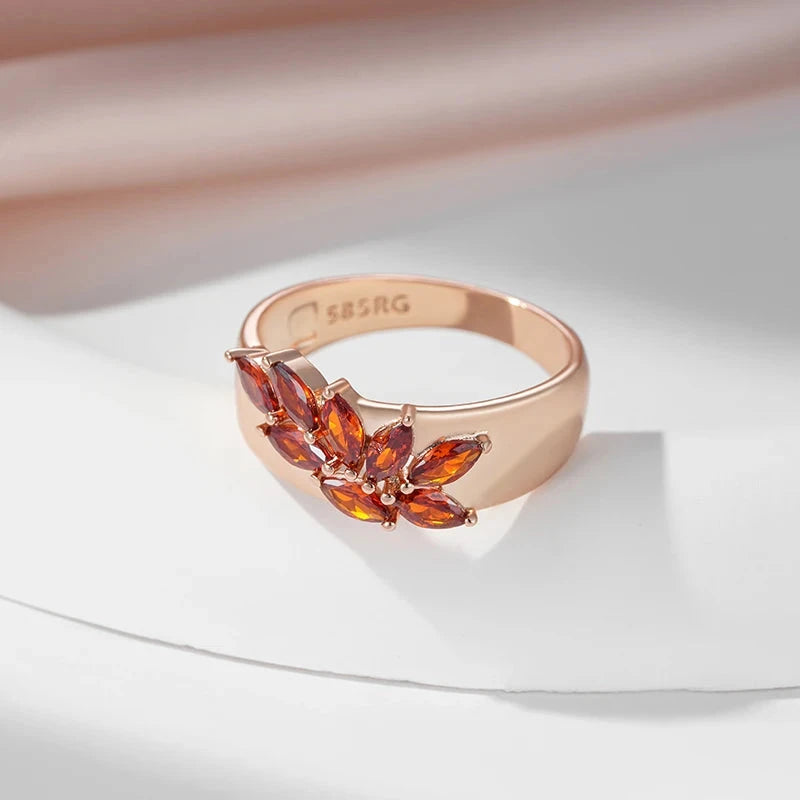 Red Leaf Zircon Ring for Women – 585 Gold Color