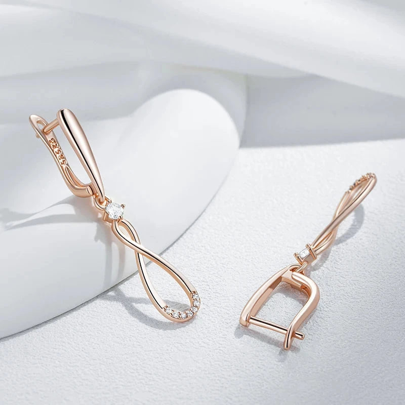 Long Rose Gold Zircon Dangle Earrings for Women
