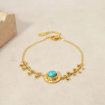 18K Gold-Plated Stainless Steel Bracelet Vintage Natural Stone Turquoise