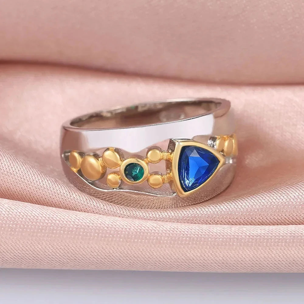 Triangular Green Stone Ring for Women