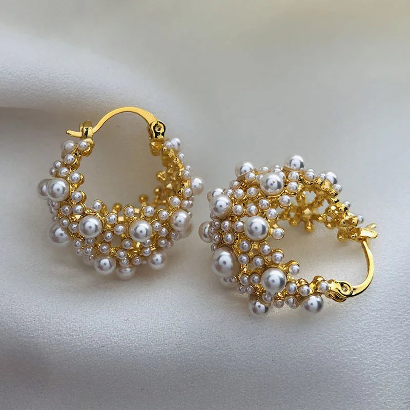 Irregular Metal Pearl Earrings European And American StylgoldCHINA