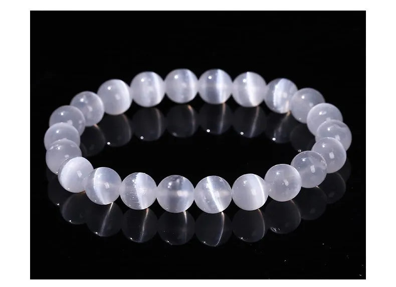 Natural White Selenite Stone Bead Bracelet