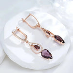 Transparent Grey Stone Drop Earrings – 585 Rose Gold