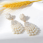 Luxurious pearl earrings full of diamonds zircons geometric large water drops versatile retro bridal dress earrings