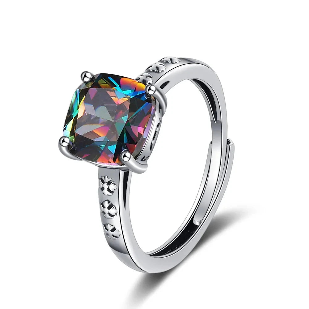 925 Sterling Silver Square Crystal Adjustable Rings For Women Wedding Luxury Fine jewelry GaaBou