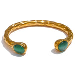 Yhpup 62mm High Quality Stainless Steel Multicolored Natural Stone Golden Cuff Open Bracelet Bangle Water Resistant Jewelry 2024YH4110A Green
