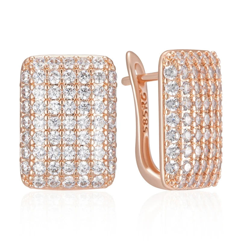 Rose Gold Square Natural Zircon Earrings for WomenH2257