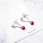 Elegant Round Natural Garnet Stone 925 Silver Needle Lady Tassel Stud EarringRed