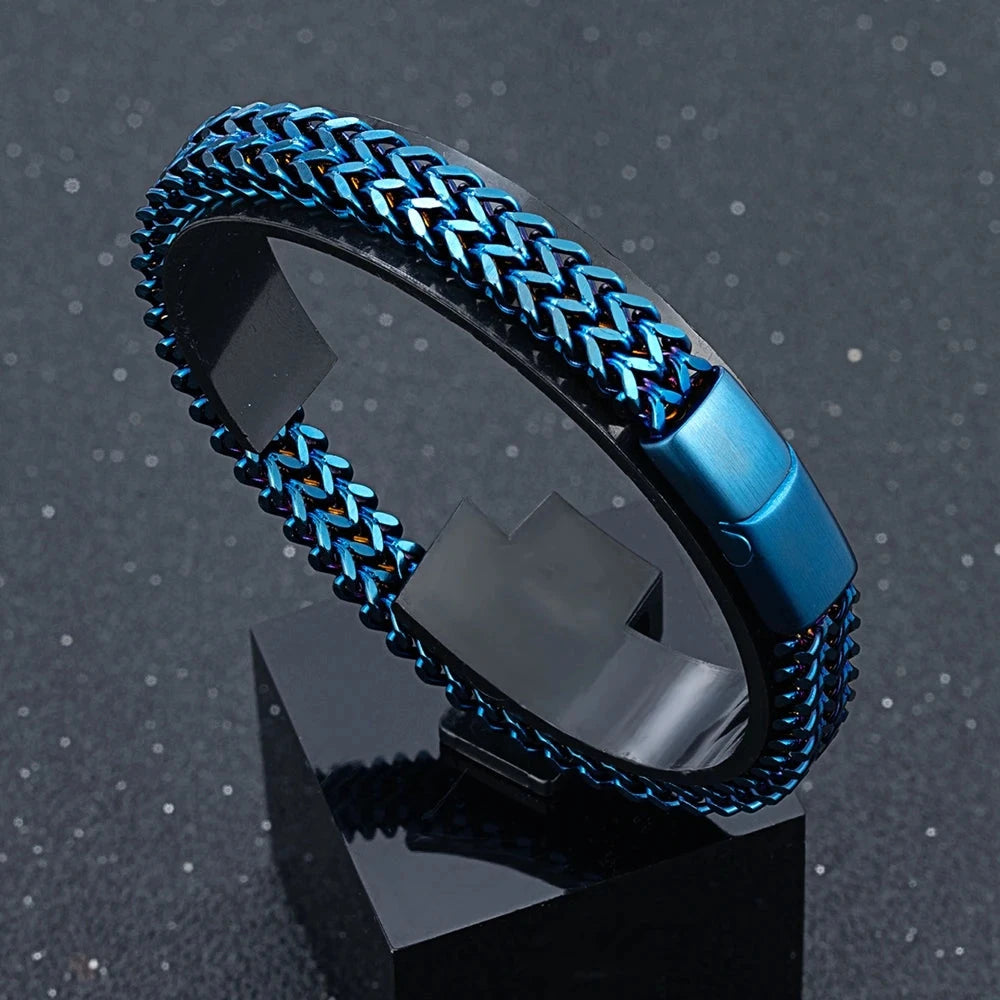 8MM Blue Stainless Steel Curb Chain Bracelet
